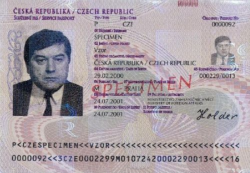 Служебный паспорт Чехии  (внутренняя страница)