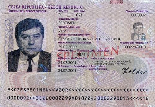 Служебный паспорт Чехии (внутренняя страница)